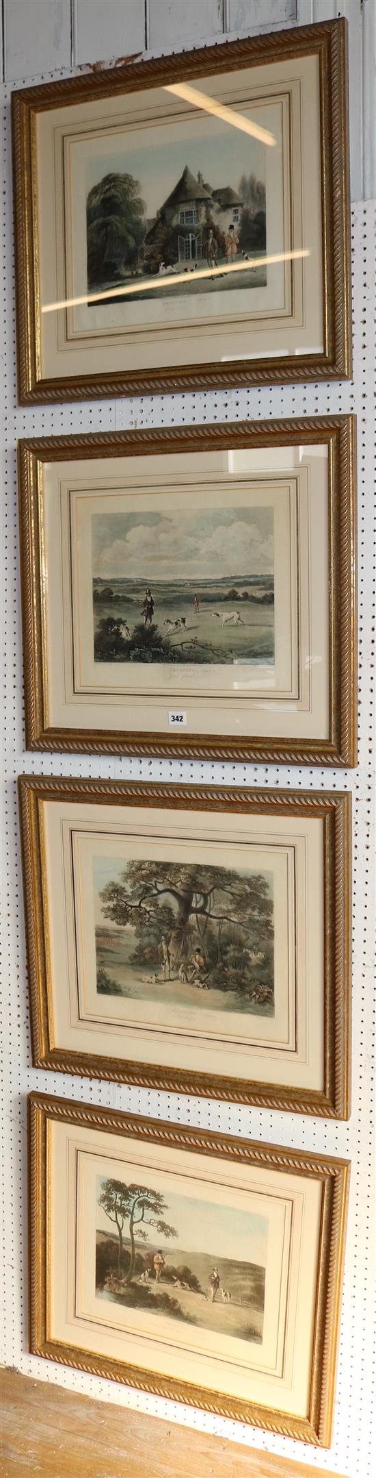 After Wolstenholme, set of four shooting prints in gilt frames